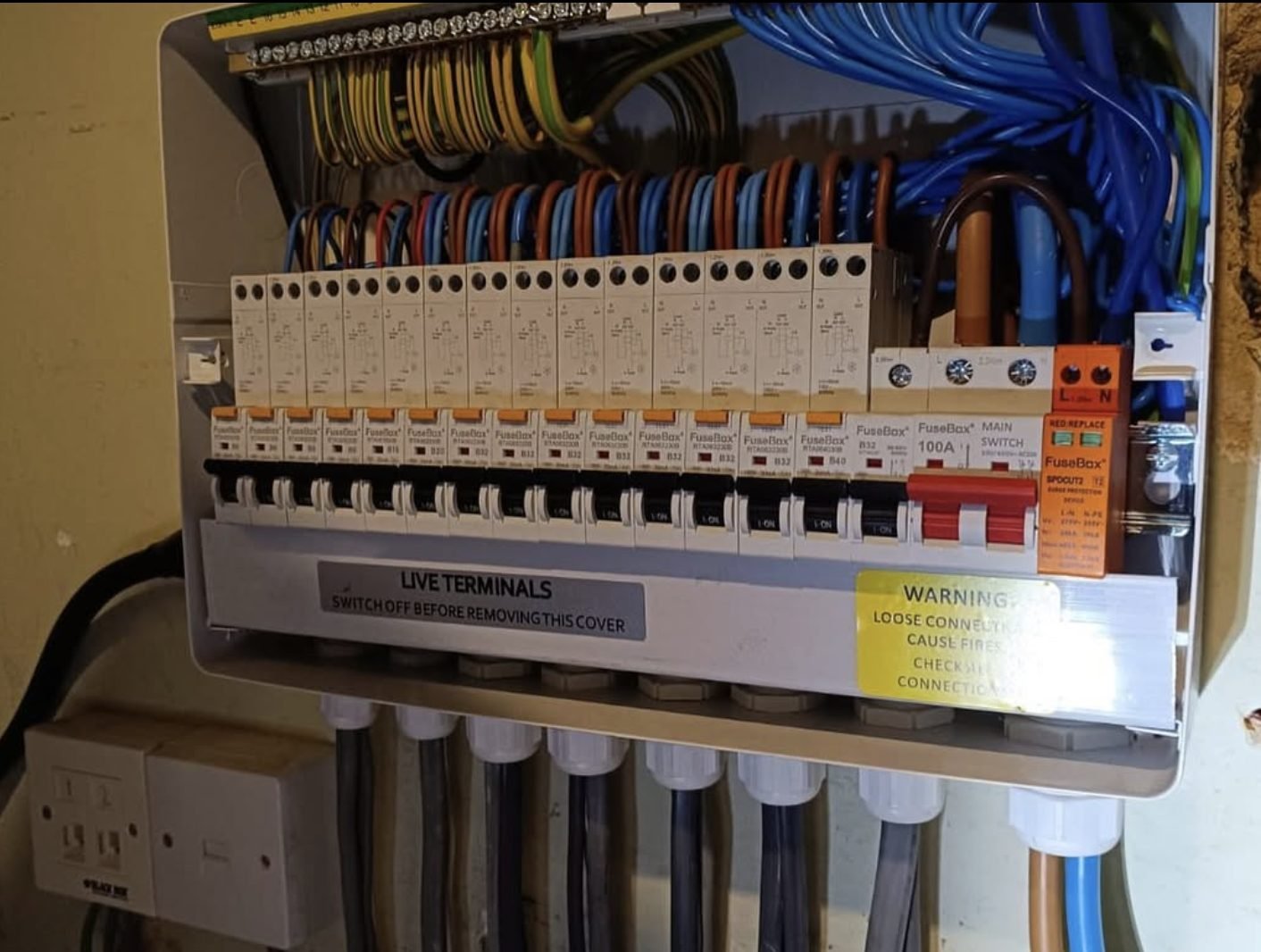 Replacement consumer unit with individual RCBOs and surge protection